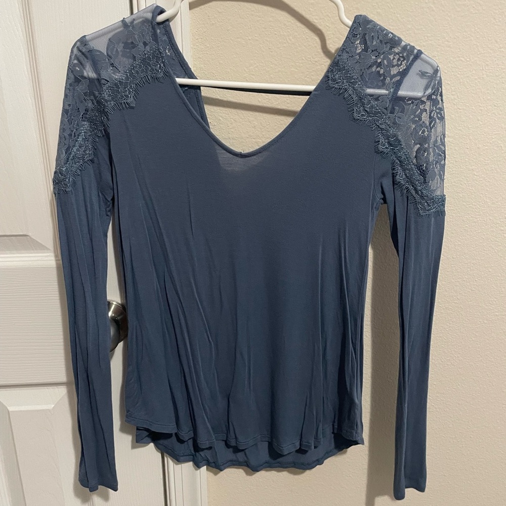 American Eagle Outfitters Lace Accent Blue Blouse